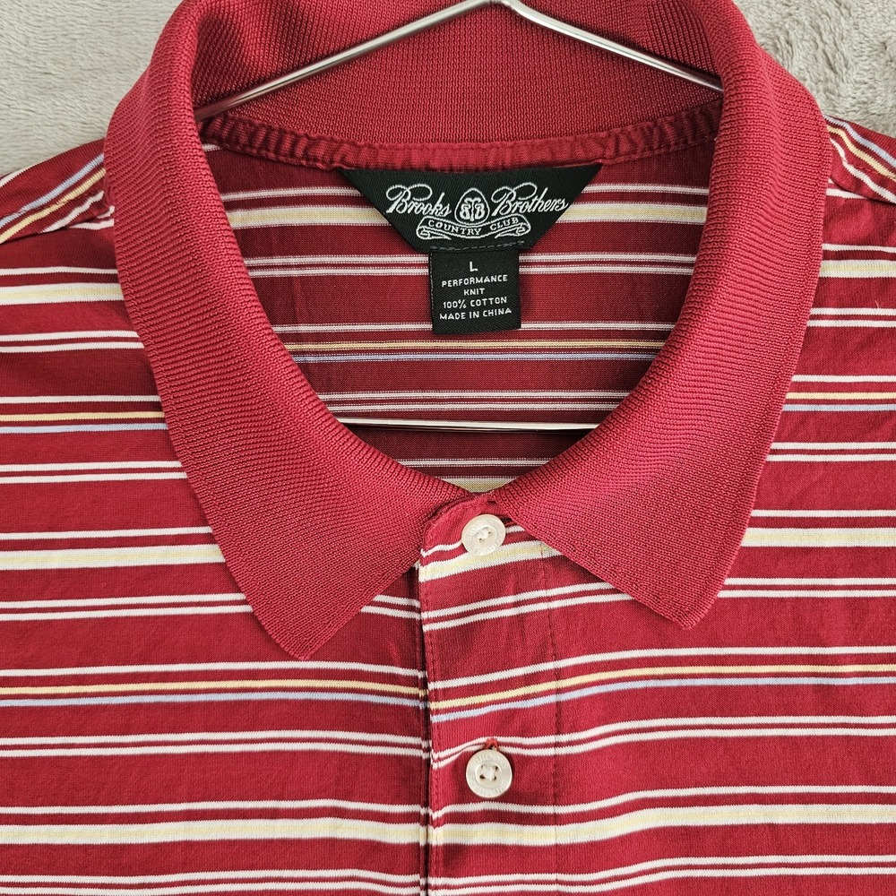 Golf Polo Shirt Mens Large Red White Striped Cotton Country Club Performance - Picture 3 of 6